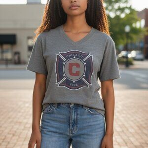 (E-142)Adidas Chicago Fire Women’s T-Shirt Size M Gray‎ Short Sleeve Logo Tee